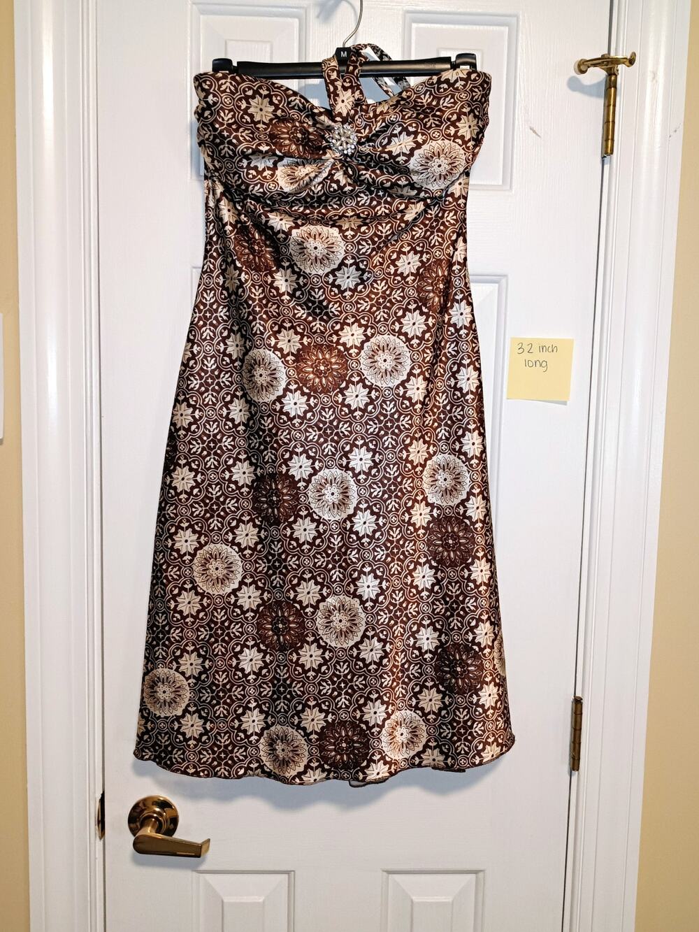 Speechless - Vintage Juniors Y2K Brown/Cream Satin Halter Cocktail Dress - Sz 5